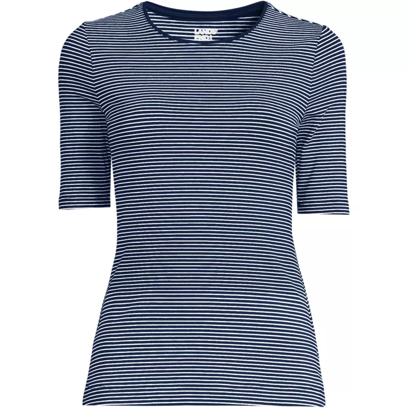 Women's Lightweight Jersey Skimming Elbow Sleeve Crew Neck T-shirt, Front