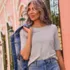 Women's Petite Lightweight Jersey Skimming Elbow Sleeve Crew Neck T-shirt, alternative image