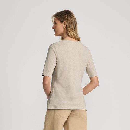 Women's Lightweight Jersey Skimming Elbow Sleeve Crew Neck T-shirt, Back