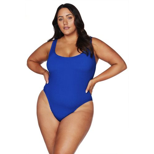 Women's Plus Size Chlorine Resistant Smocked Square Neck One Piece Swimsuit  with Adjustable Straps