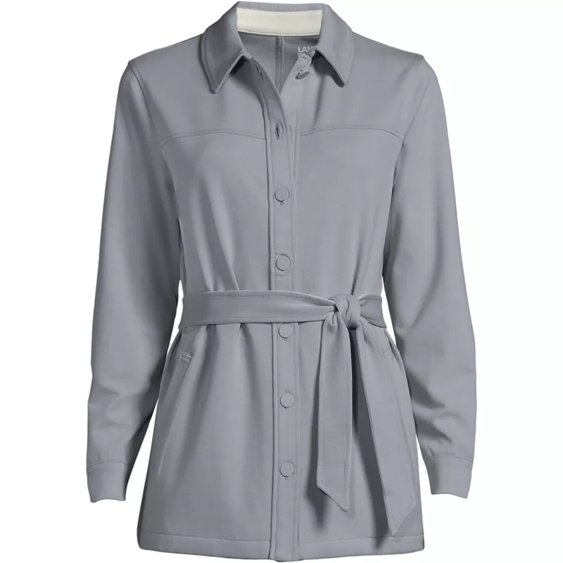 Women's Petite Ponte Belted Modern Shirt Jacket, Front