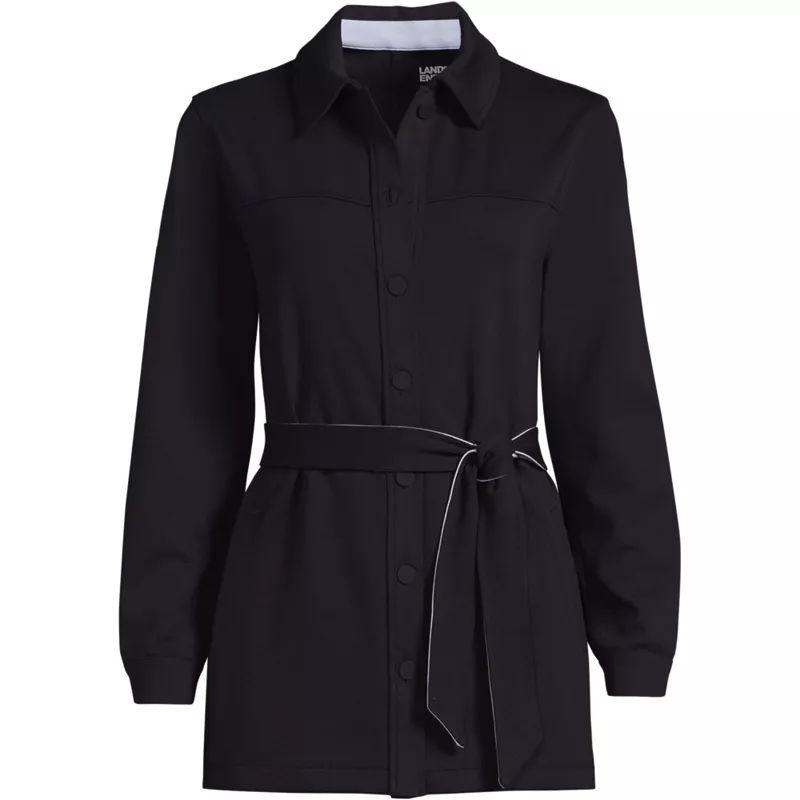Women's Ponte Belted Modern Shirt Jacket, Front