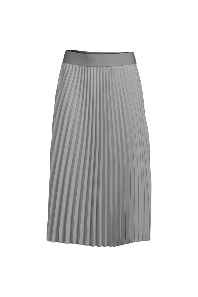 Women's Petite Crepe Pull-On Pleated Midi Skirt - Lands' End - Gray - XS