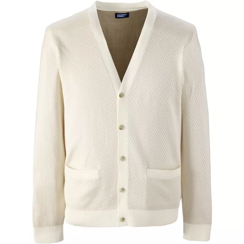 Unisex Tall Herringbone Long Sleeve Button Front Cardigan Sweater, Front