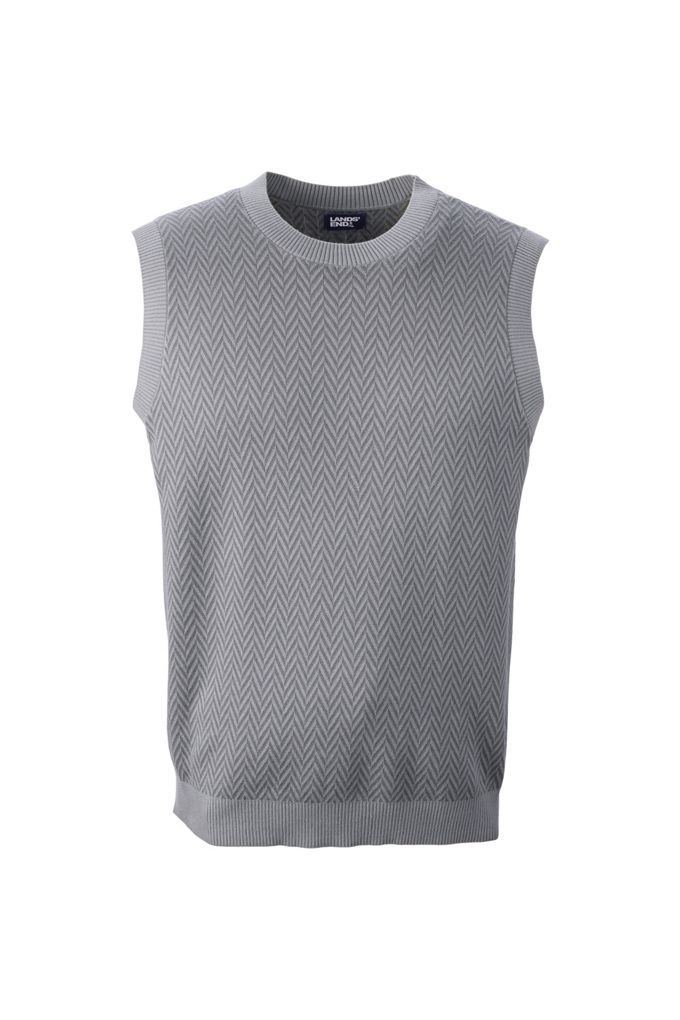 Unisex Herringbone Sweater Vest - Lands' End - Gray - XS