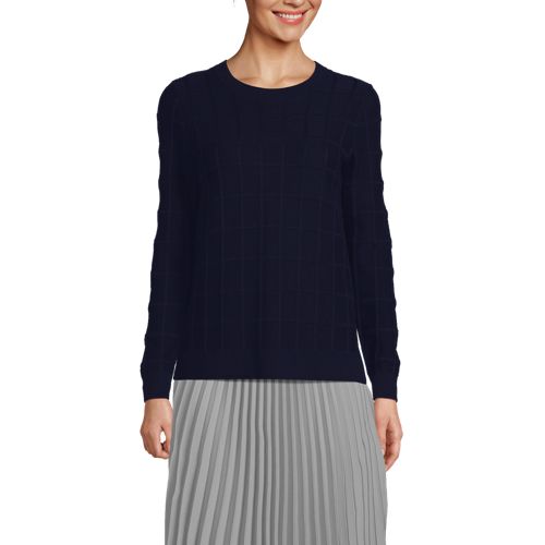Women's Windowpane Textured Pullover Crew Sweater - image 2