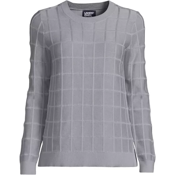 Women's Windowpane Textured Pullover Crew Sweater - primary