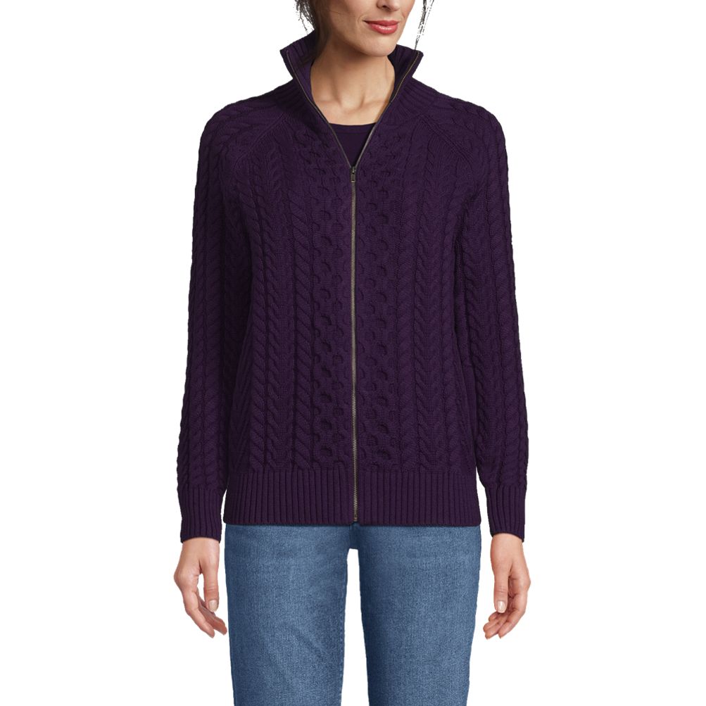 Lands end cable knit on sale cardigan