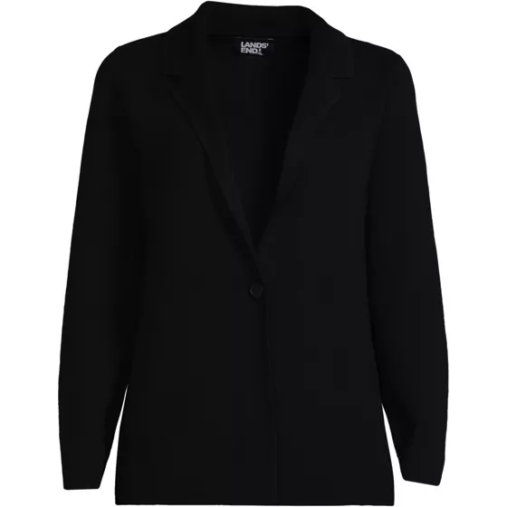 Women's Petite Notch Collar One Button Sweater Blazer - primary