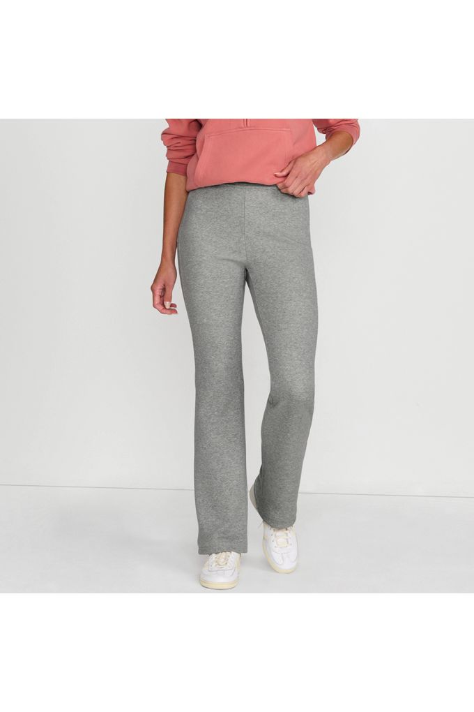 Lands' End Women's High Rise Serious Sweats Fleece Lined Pocket Bootcut Pants In Gray