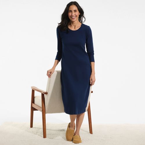 Long Sleeve Mid Calf, Pure Cotton Nightdress, Women, size: S, petite, Blue, Cotton, by Lands' End