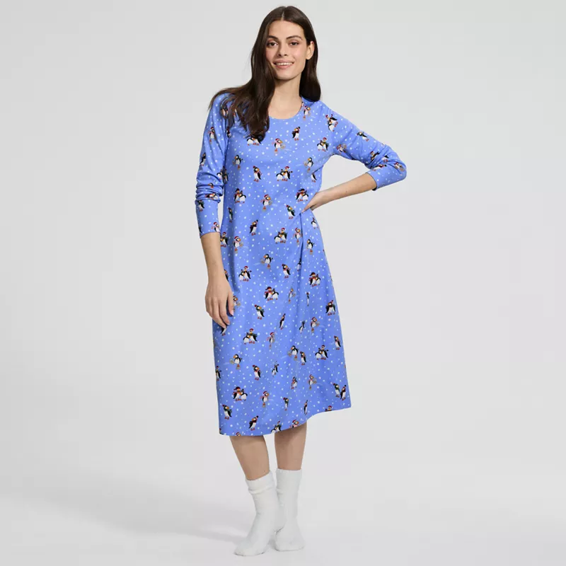 Women's Cotton Long Sleeve Midcalf Nightgown, alternative image