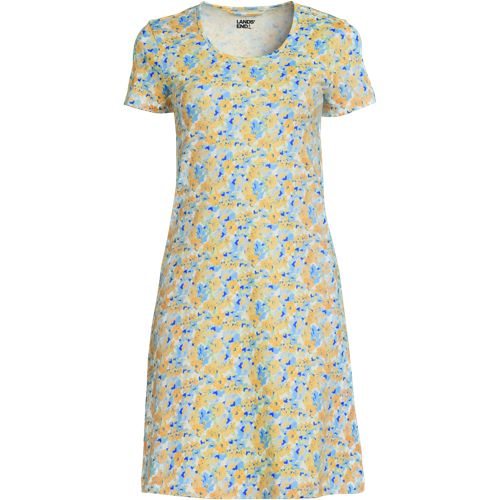 Short Sleeve Cotton Nightdress, Knee Length, Women, size: 14-16, regular, Yellow, Cotton, by Lands’ End