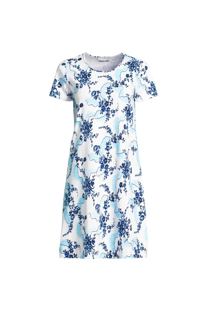 Lands' End Women's Plus Size Cotton Short Sleeve Knee Length Nightgown In White