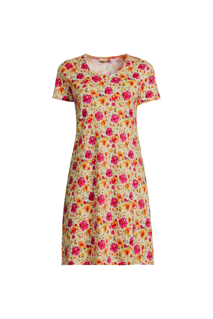 Lands' End Women's Petite Cotton Short Sleeve Knee Length Nightgown In Multi