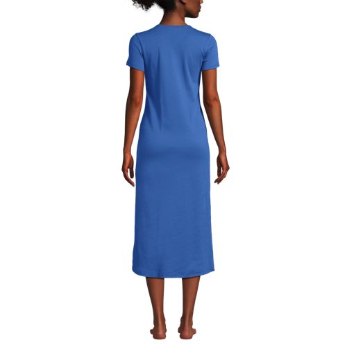  Lands' End Wadenlanges Kurzarm-nachthemd Aus Reiner Baumwolle, Damen, Größe:32-34 Petite, Blau, Baumwolle, By Lands' End 
