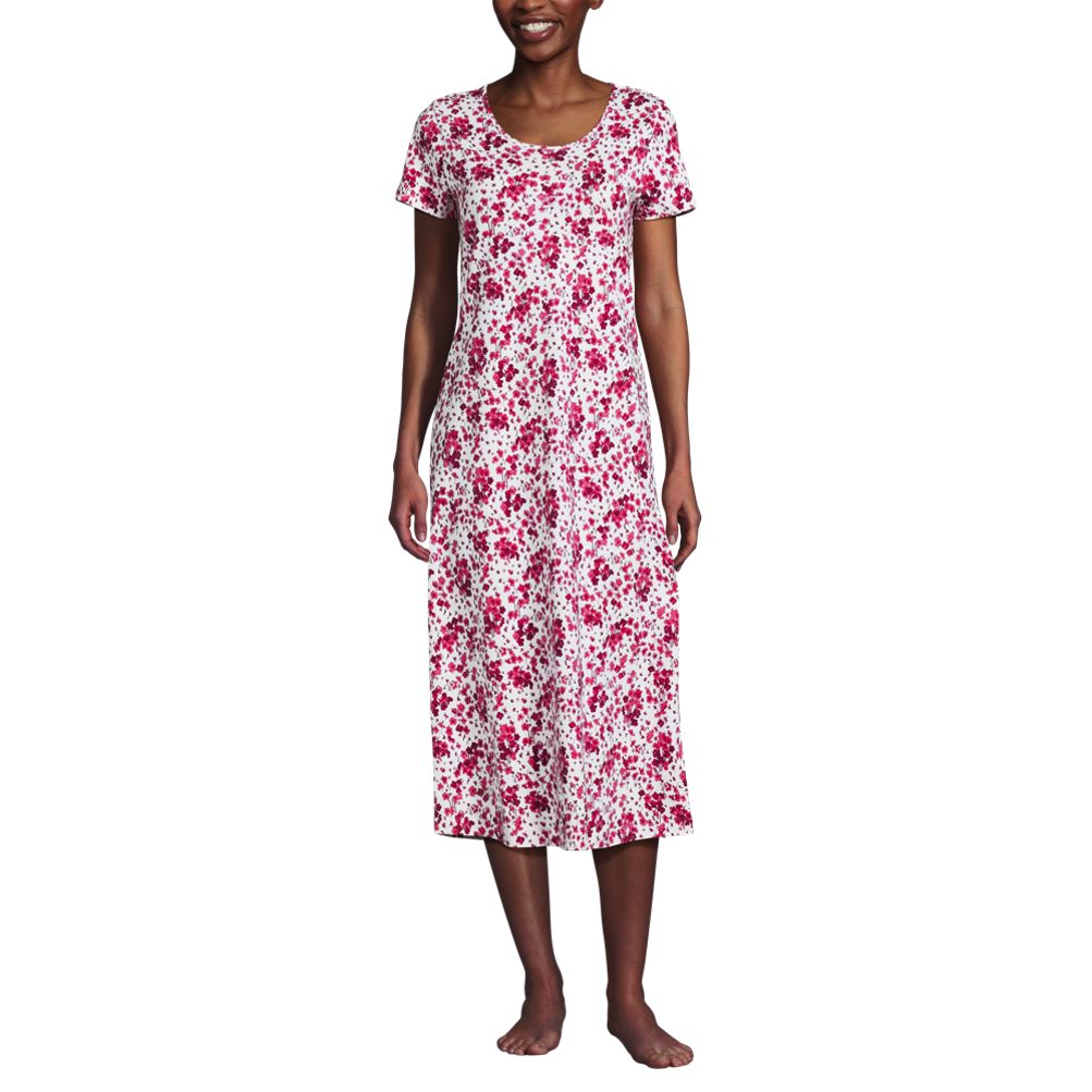 Women's Cotton Short Sleeve Midcalf Nightgown | Lands' End