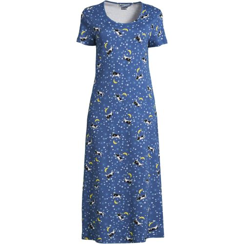 Women's Supima Nightgown, V-Neck Three-Quarter-Sleeve, Print