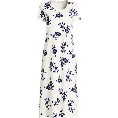 Short Sleeve Mid Calf Pure Cotton Nightdress, Women, size: 2XL, plus, Ivory, Cotton, by Lands' End