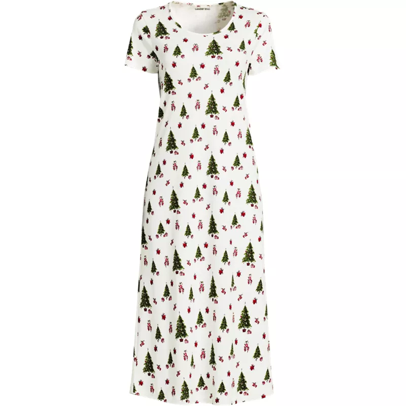 Women's Plus Size Cotton Short Sleeve Midcalf Nightgown, Front