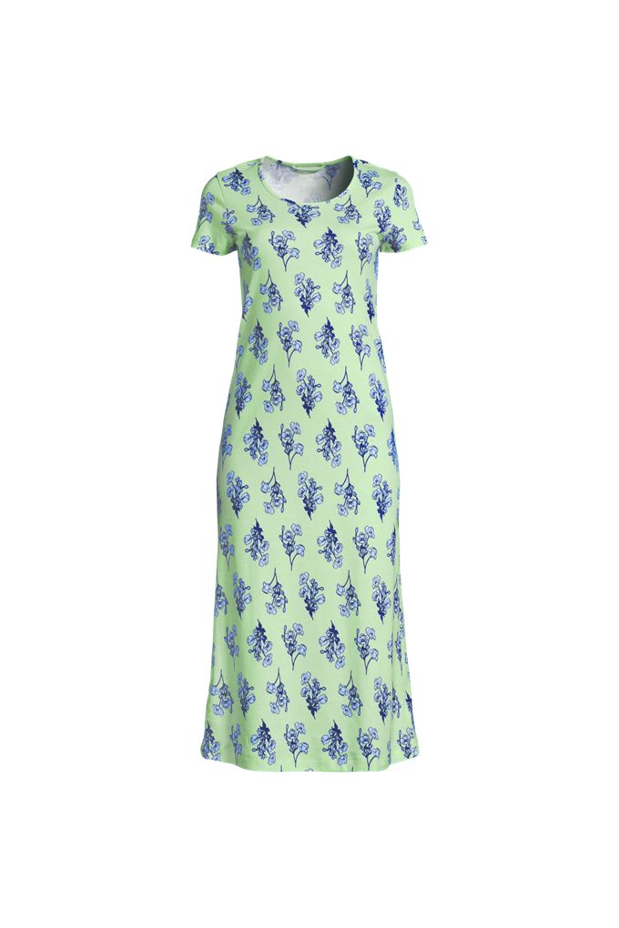 Lands' End Women's Plus Size Cotton Short Sleeve Midcalf Nightgown In Green