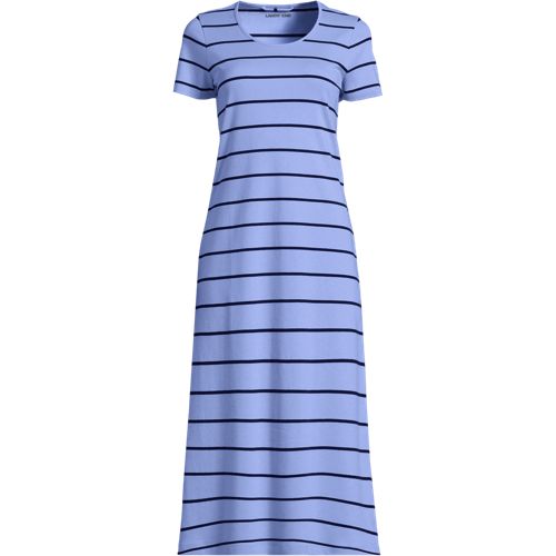 Short Sleeve Mid Calf Pure Cotton Nightdress, Women, size: L, petite, Blue, Cotton, by Lands' End