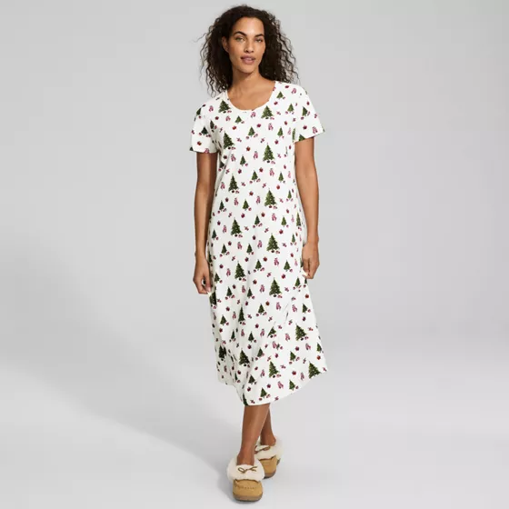 Women's Cotton Short Sleeve Midcalf Nightgown - primary
