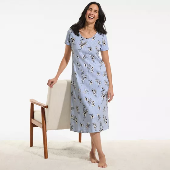 Women's Cotton Short Sleeve Midcalf Nightgown - primary