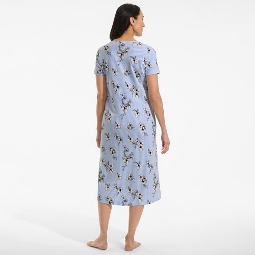  Lands' End Wadenlanges Kurzarm-nachthemd Aus Reiner Baumwolle, Damen, Größe:32-34 Petite, Blau, Baumwolle, By Lands' End 