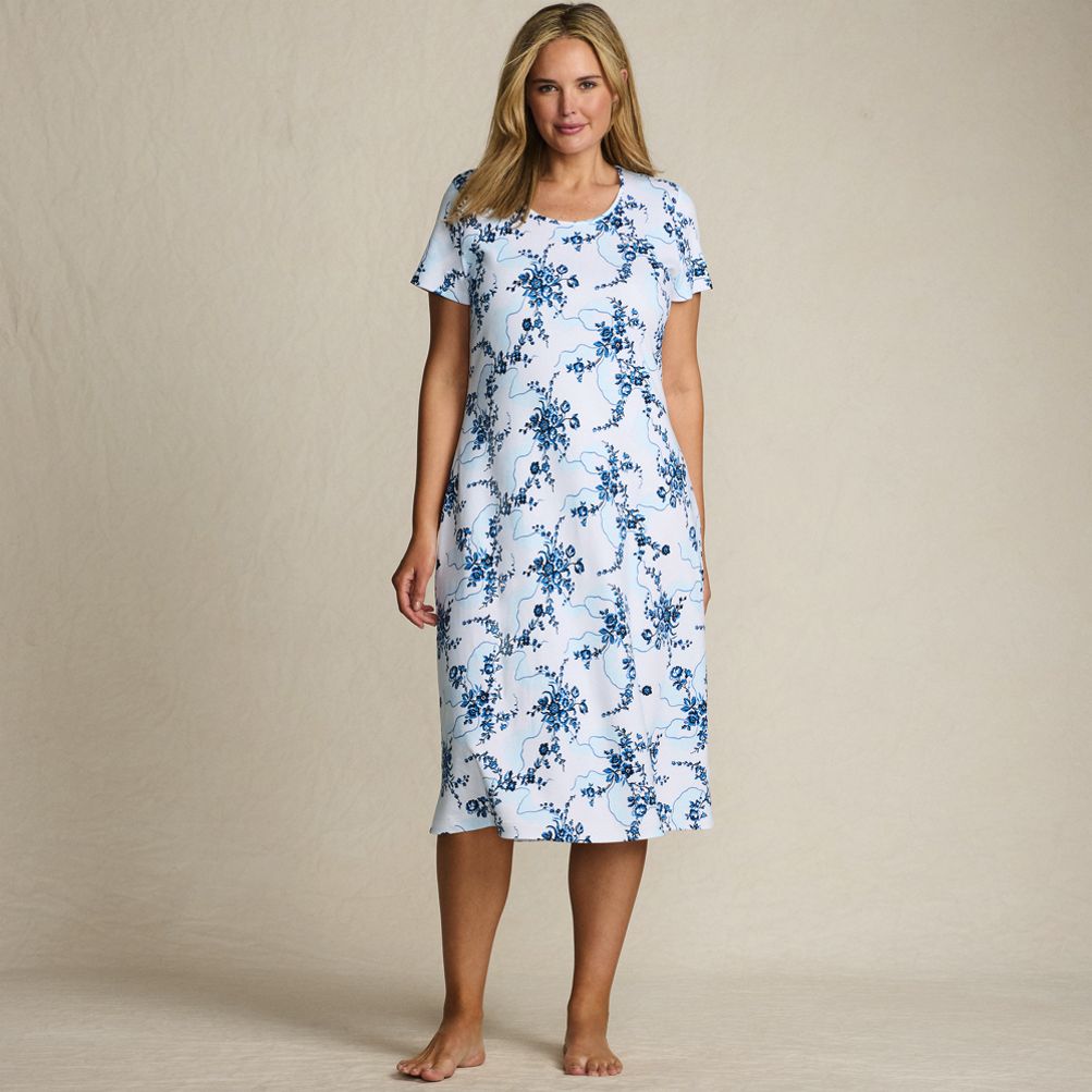 Women's Cotton Short Sleeve Midcalf Nightgown | Lands' End