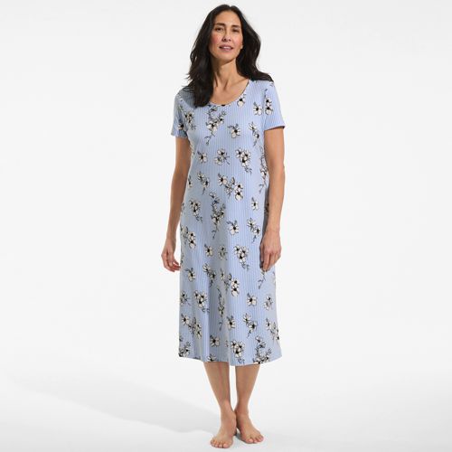  Lands' End Wadenlanges Kurzarm-nachthemd Aus Reiner Baumwolle, Damen, Größe:32-34 Petite, Blau, Baumwolle, By Lands' End 