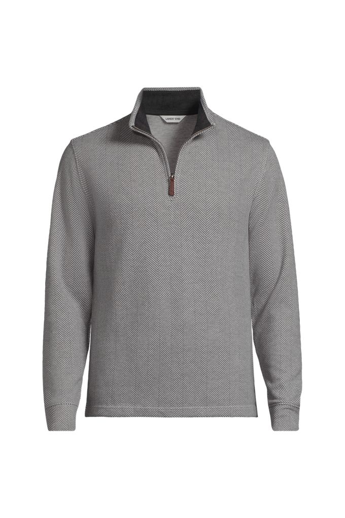 Men's Big Bedford Rib Casual Quarter Zip Pullover Sweater - Lands' End - Black - 2XL