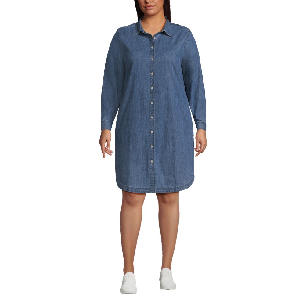 Women s Plus Size Chambray Button Front Dress Lands End