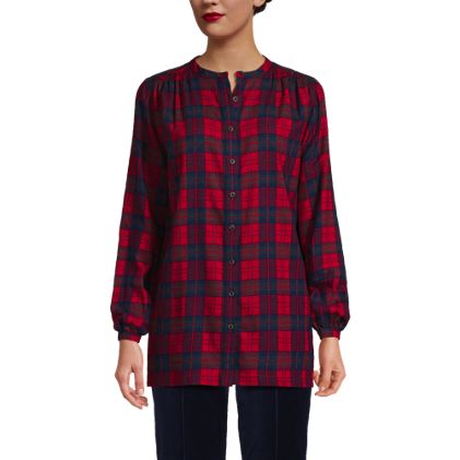 Women's Flannel Smocked Shoulder Tunic Top - image 1
