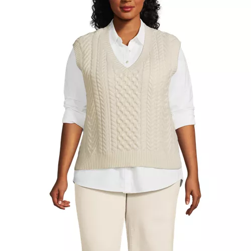 Women's Plus Size Cable Vest Sweater, alternative image
