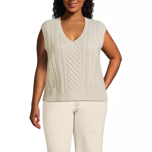 Women's Plus Size Cable Vest Sweater, Front