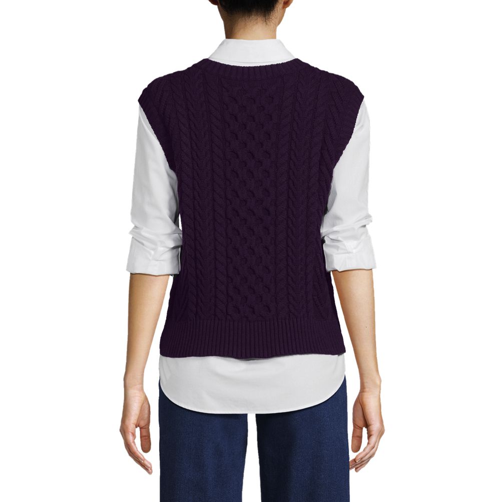 Women's Cotton Blend Cable Vest Sweater | Lands' End