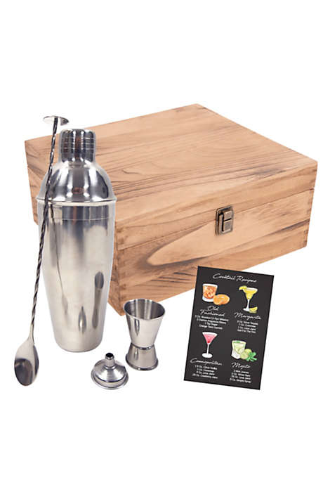Stainless Steel Cocktail Shaker Custom Logo Gift Set in Wood Box