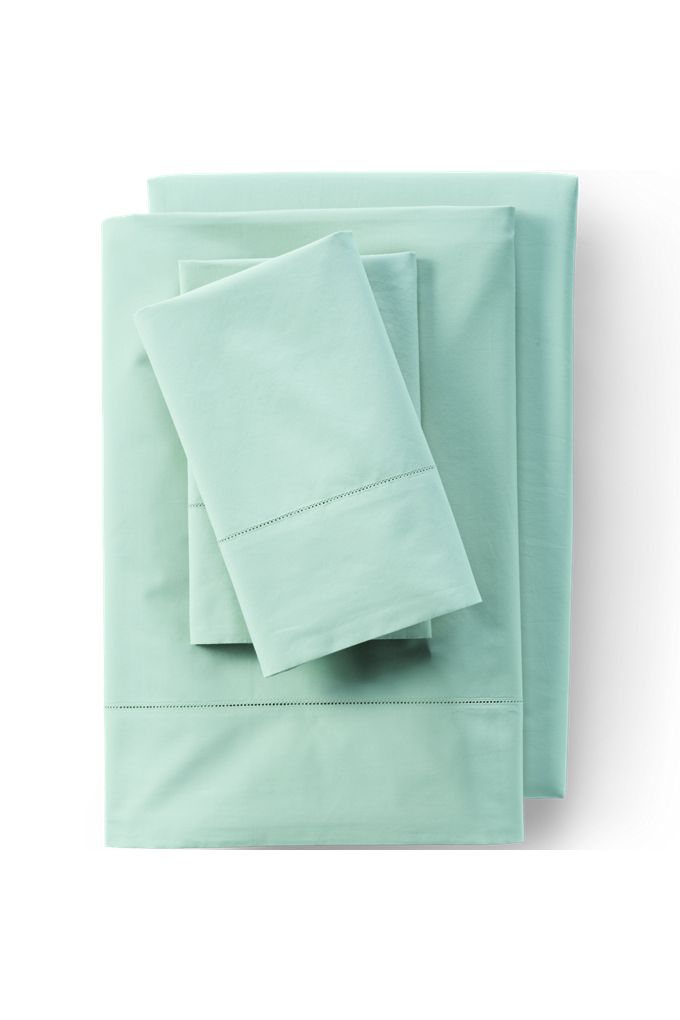 Lands' End 300 Thread Count Cotton Percale Bed Sheet Set In Green