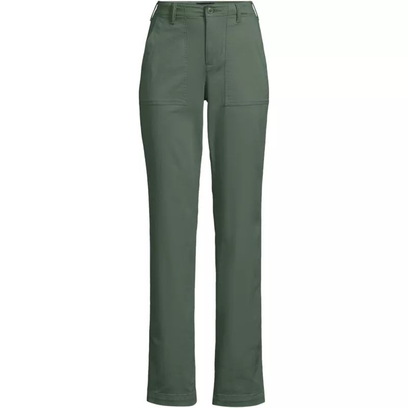 Women's Petite High Rise Chino Utility Straight Leg Pants, Front