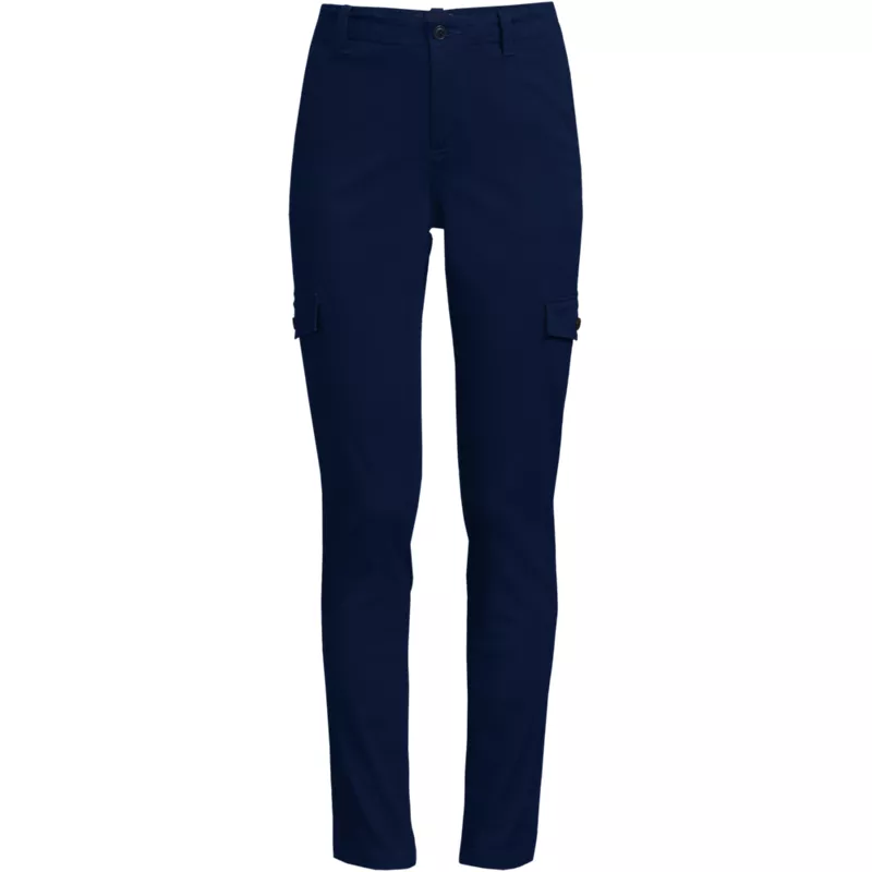 Women's Petite Mid Rise Slim Cargo Chino Pants, Front