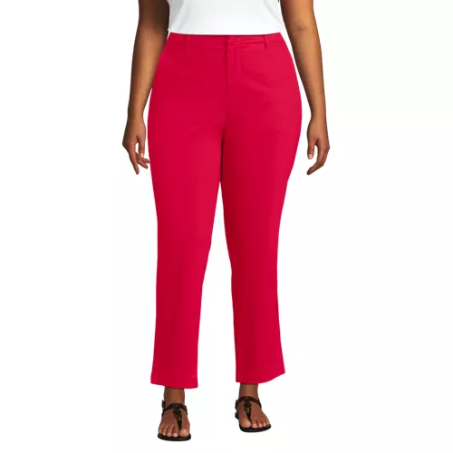 Women's Plus Size Mid Rise Classic Straight Leg Chino Ankle Pants, Front