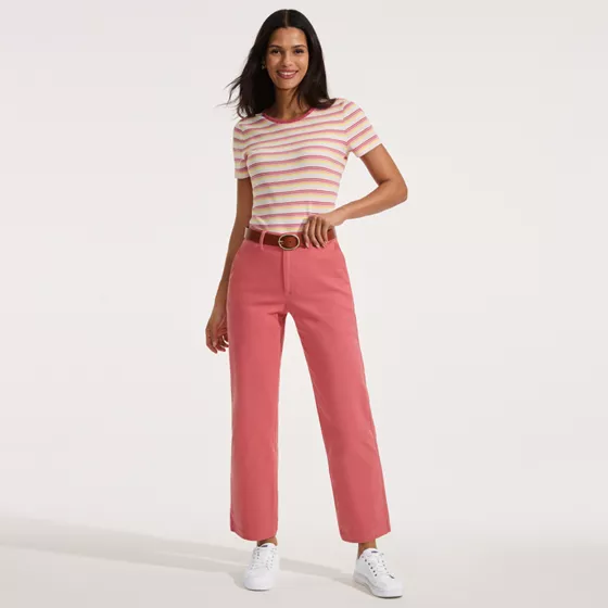 Women's Petite Mid Rise Classic Straight Leg Chino Ankle Pants - primary