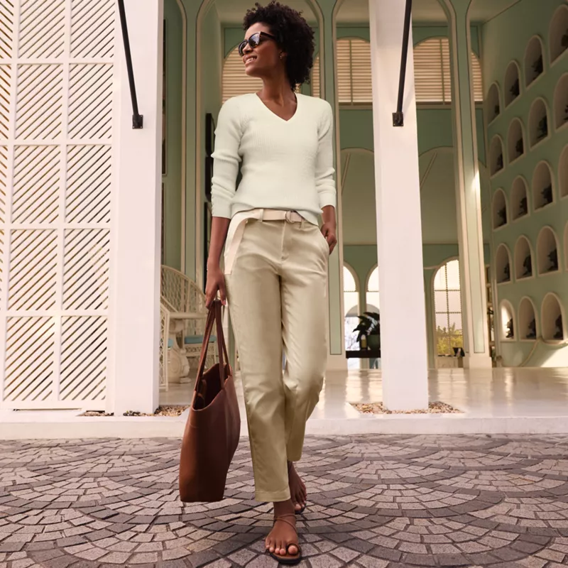 Women's Mid Rise Classic Straight Leg Chino Ankle Pants, alternative image