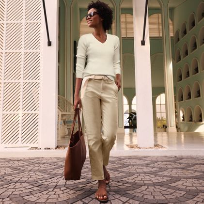 Women's Mid Rise Classic Straight Leg Chino Ankle Pants - primary