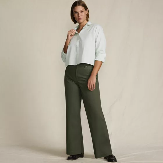 Women's Plus Size High Rise 5 Pocket Wide Leg Chino Pants - primary