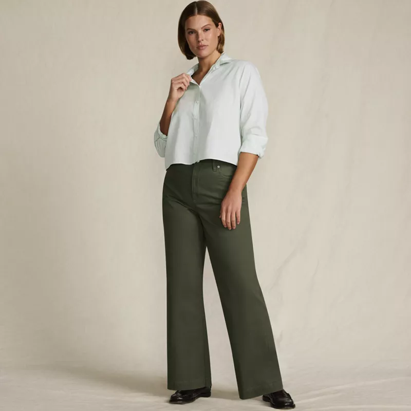 Women's Plus Size High Rise 5 Pocket Wide Leg Chino Pants, alternative image