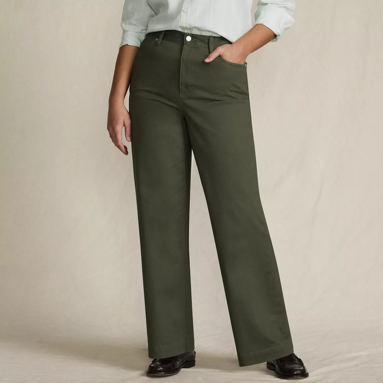 Women's High Rise 5 Pocket Wide Leg Chino Pants