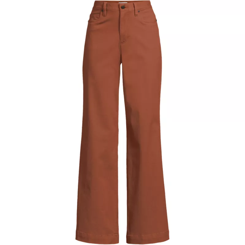Women's Plus Size High Rise 5 Pocket Wide Leg Chino Pants, Front
