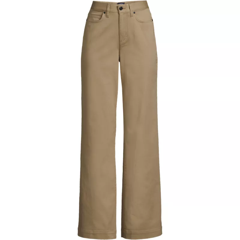 Women's Plus Size High Rise 5 Pocket Wide Leg Chino Pants, Front